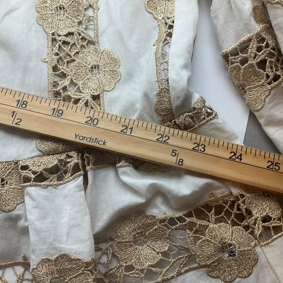 Antica Sartoria By Giacomo White Metallic Gold Lace Tunic Babydoll Short Dress - Picture 9 of 13